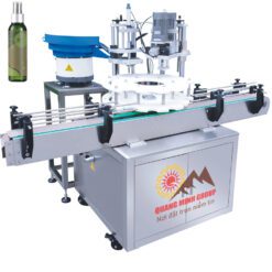 Máy chiết rót và siết nắp chai xịt 3 in 1 tự động dạng xoay QM-CRSN-01 gia re