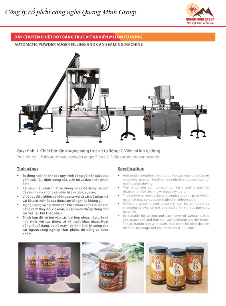 Dây chuyền chiết bột viền mí lon tự động QM-CBVML-01