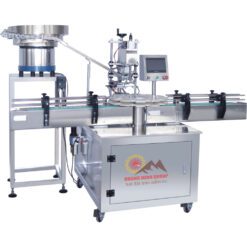 Máy cấp siết nắp chai thuỷ tinh dạng mâm xoay tự động