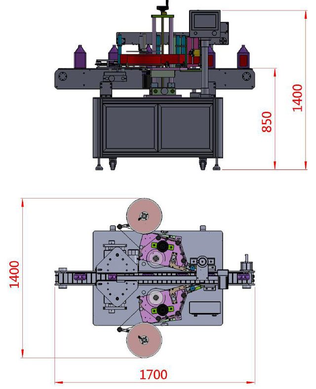 Bảng vẽ kỹ thuật tham khảo của máy dán nhãn chai vuông tự động