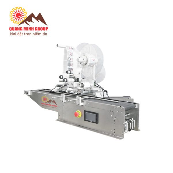 Máy dán nhãn mặt phẳng để bàn tự động có băng tải 